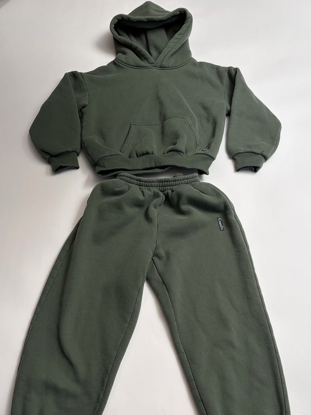 Kids Olive Green Comfrt Hoodie & Jogger Set